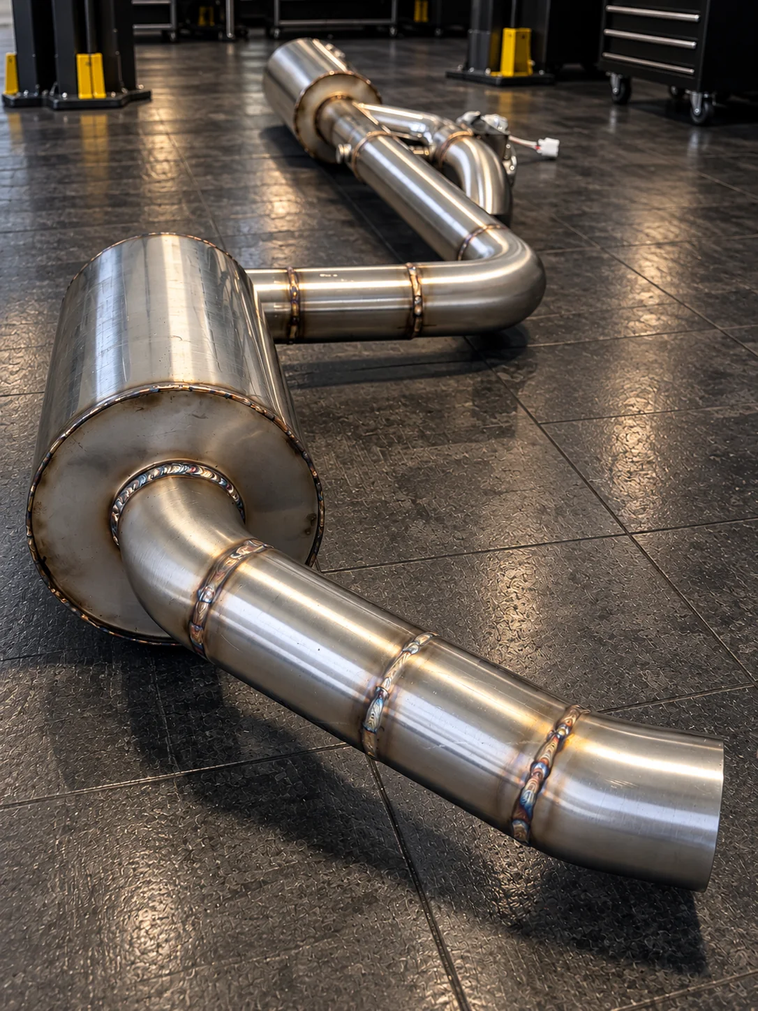 T304 stainless steel valved exhaust mid-section and two resonators fabricated for a 2016 SEAT Leon Cupra 290